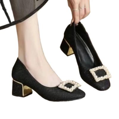 Модные женские туфли на высоком каблуке, черные мюли, женские туфли на толстом каблуке со стразами, элегантные туфли для вечеринок и свадеб, женские туфли больших размеров для женщин