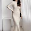 Women Knitting Mermaid Dress Autumn Winter Long Sleeve Half High Collar Solid Elegant Slim Vintage Pullover Sweater Dress