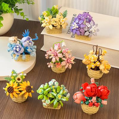 HUIQIBAO Модель Вечного Цветка Букет Комнатное Растение Микро Конструктор MOC DIY Украшение для Дома и Стола Кирпичный Конструктор для Детей