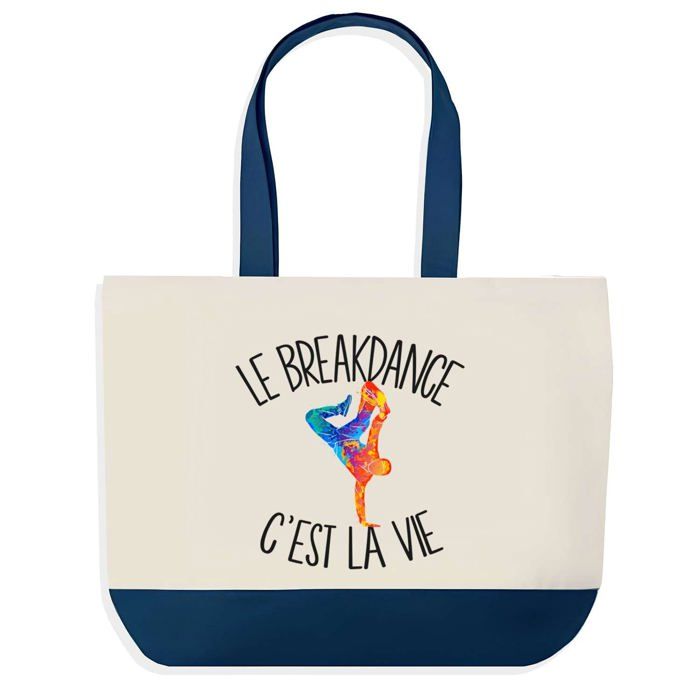 Sac shopping - PLANETEE - Breakdance c'est la Vie - fond bleu - coton 40×45 cm - grand format