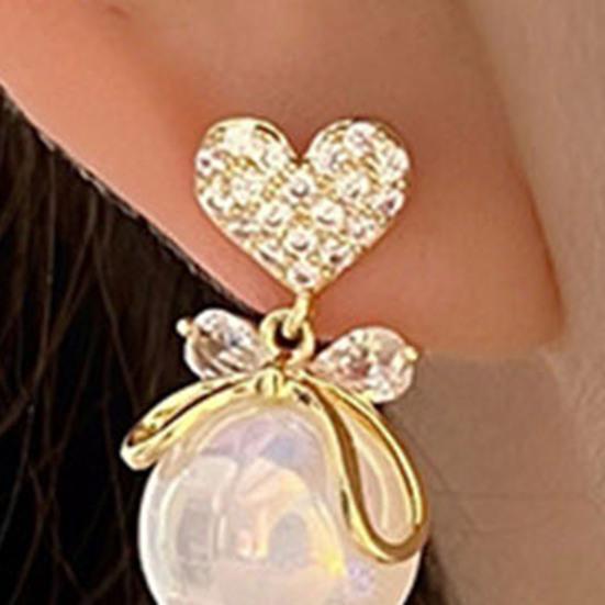 Yousheng 1 пара элегантных сережек-подвесок в форме сердца с бантом, висячие серьги, блестящие стразы, серьги-гвоздики из искусственного жемчуга