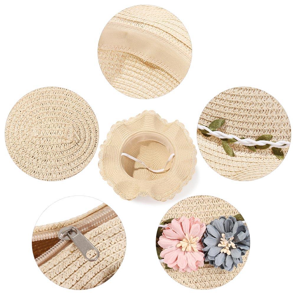 Милая летняя шляпа для малышек, пляжная шляпа от солнца с цветком, шляпы с широкими полями, сумка через плечо
