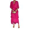Women's Flowy Chiffon Wedding Guest Dress Ruffle Half Sleeve Empire Waist Ruched Wrap Dress V Neck Tiered Swing Dresses