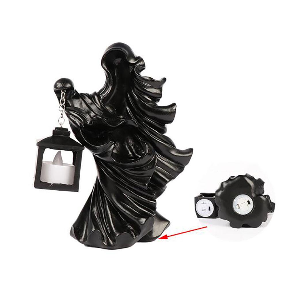 Черная 7,87-дюймовая статуэтка призрака из смолы с фонарем для декора сада и двора