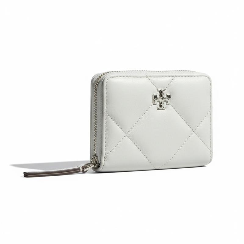 TORY BURCH Kira Diamond Quilted Zipper Soft Double T Hardware Leather Wallet Small Women's Light Titanium 159791-021