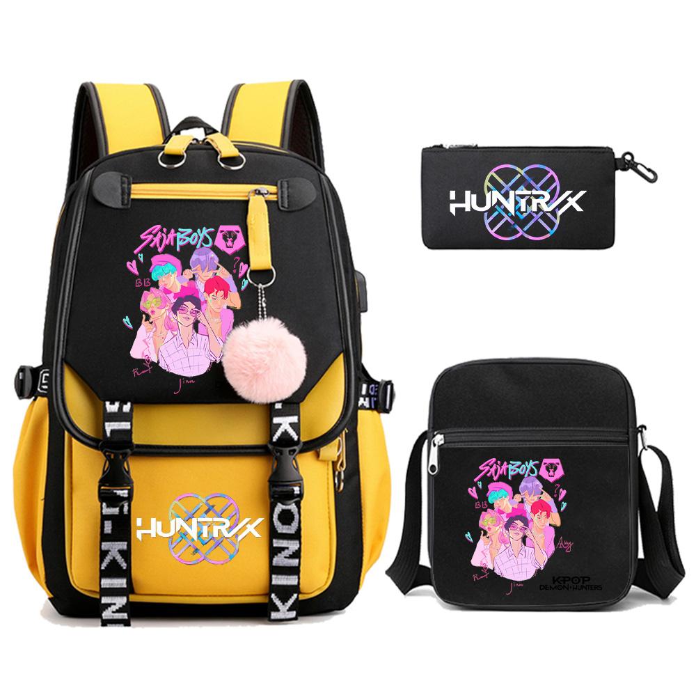 3Pcs/set Anime Cute Kpop Demon Hunters Printed Backpack with Shoulder Bag Pencil Case for Teenager Girl Boy Bookbag Large Capacity Travel Bag Kid Gift