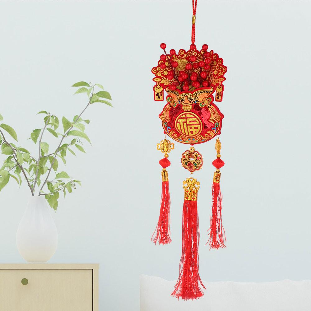 Lucky Bag Shape Chinese New Year Decoration with Tassel Festive Hanging Ornaments Room