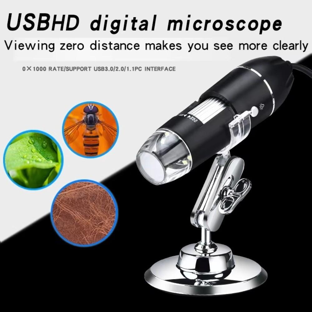 Цифровая микроскоп-камера 1600X, 8 светодиодов, регулируемая подставка, электронный микроскоп HD 3-в-1, USB-цифровой микроскоп