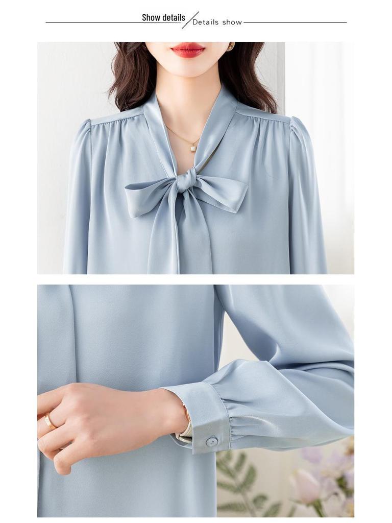 2024 Spring French Ribbon Bow Women’s Long-Sleeve Niche Tops