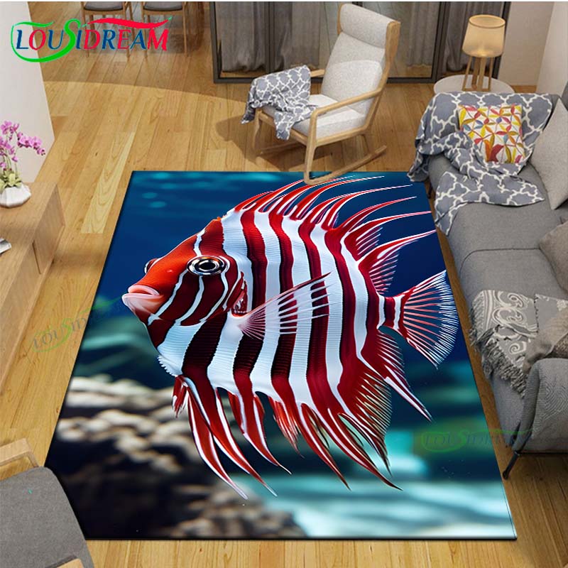 Marine Fish, Sea Turtles, Jellyfish Printed Carpet Outdoor Area Rug Non -slip Carpet Bedroom Decor Carpet for Living Room Gift