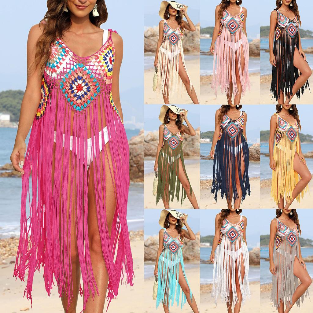 Women's Fashionable V-neck Pullover With Hollowed Out Breathable Beach Bikini Cover Up Dress
