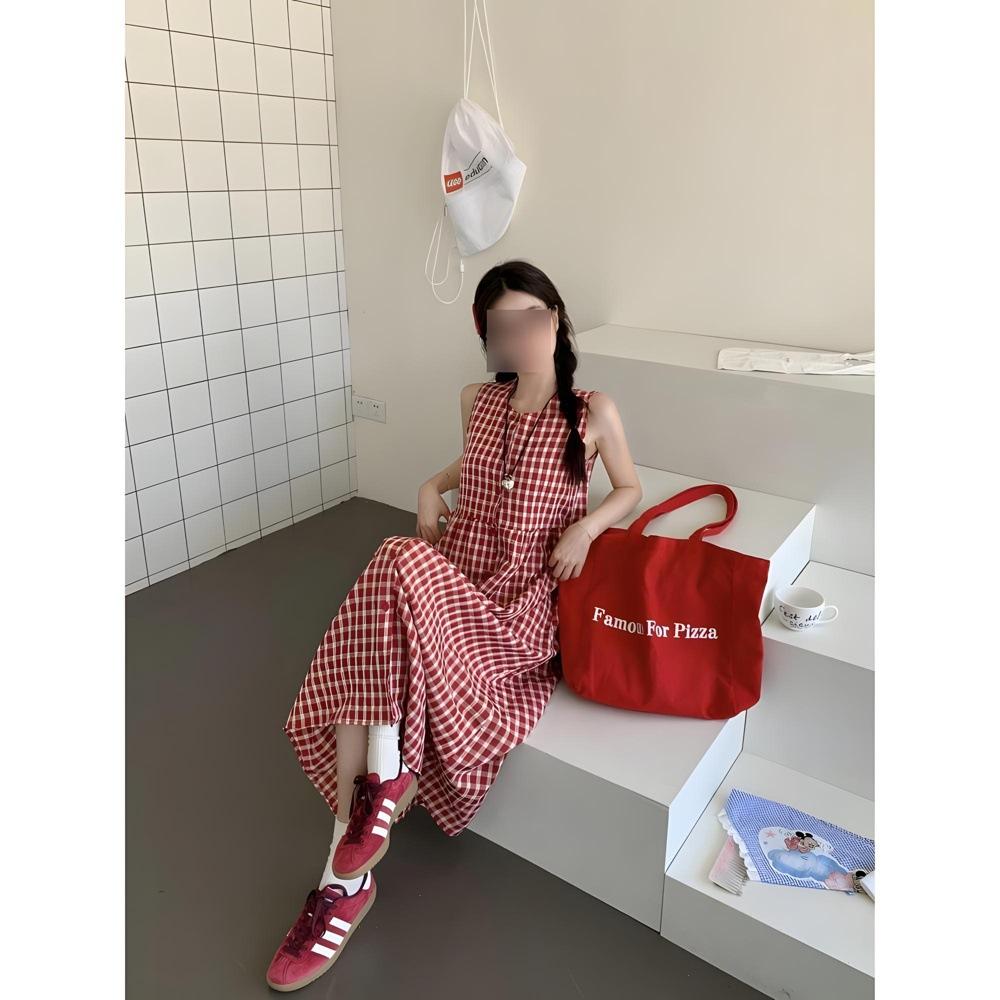 Клетчатое платье на подтяжках, повседневное женское маленькое платье-сарафан без рукавов, летнее новое платье для морского отдыха