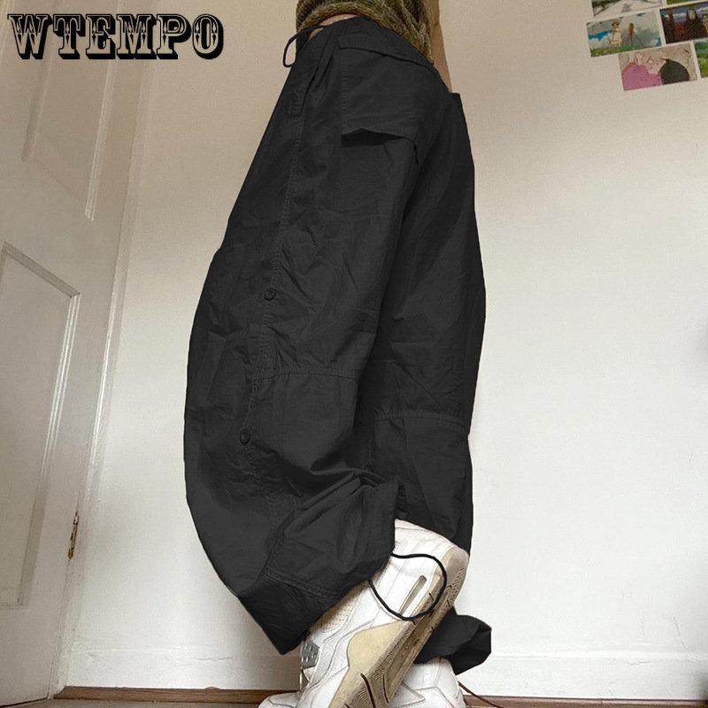 WTEMPO Женские повседневные мешковатые широкие спортивные штаны, винтажные однотонные брюки на шнурке, свободные уличные брюки Y2K, брюки-карго для бега