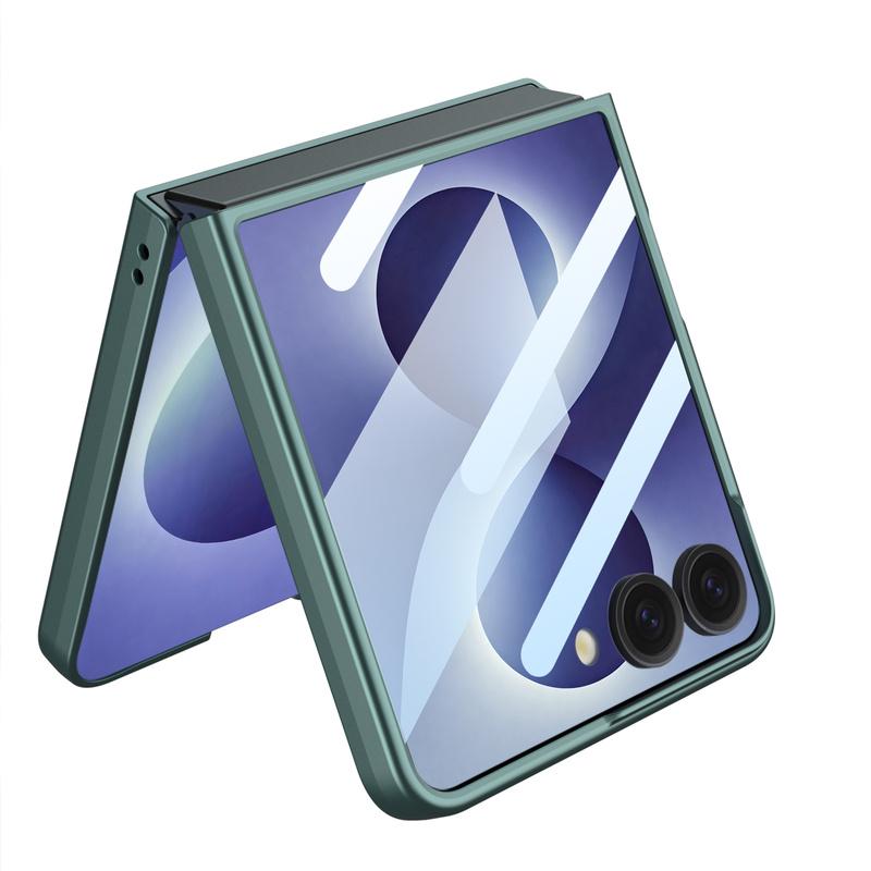 Чехол для Samsung Galaxy Z Flip 8 5G Ультратонкий Матовый Магнитный Держатель с Вращающимся Кольцом Беспроводная Зарядка Закаленное Стекло Жесткая Крышка
