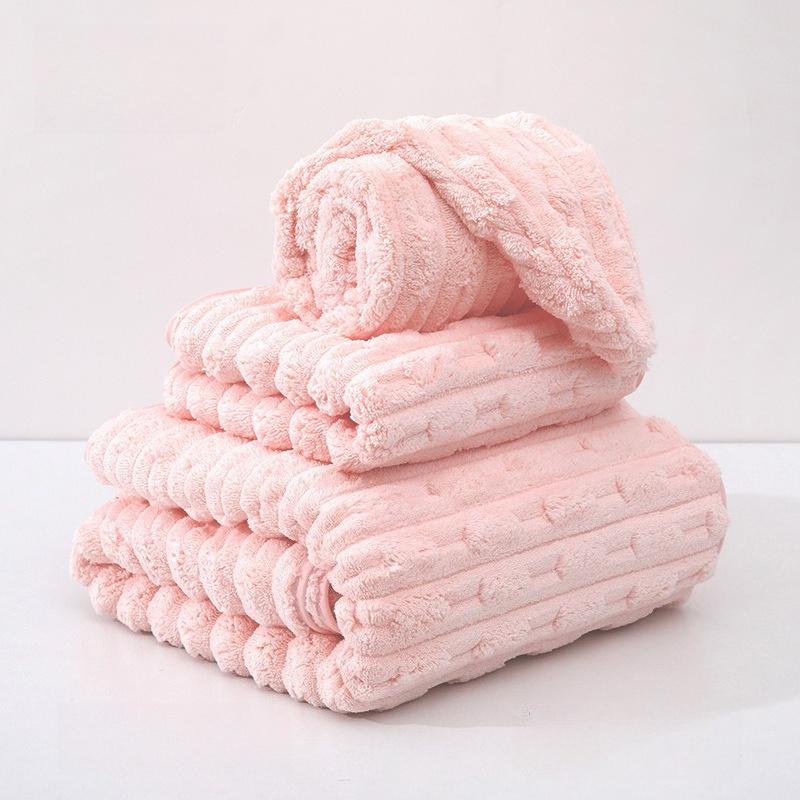 Solid Color Coral Fleece Absorbent Bath Towel Thick Durable Bathrobe for Household Use That Not Prone Shedding Hair Beauty Salon SPA Dry Hair Hat