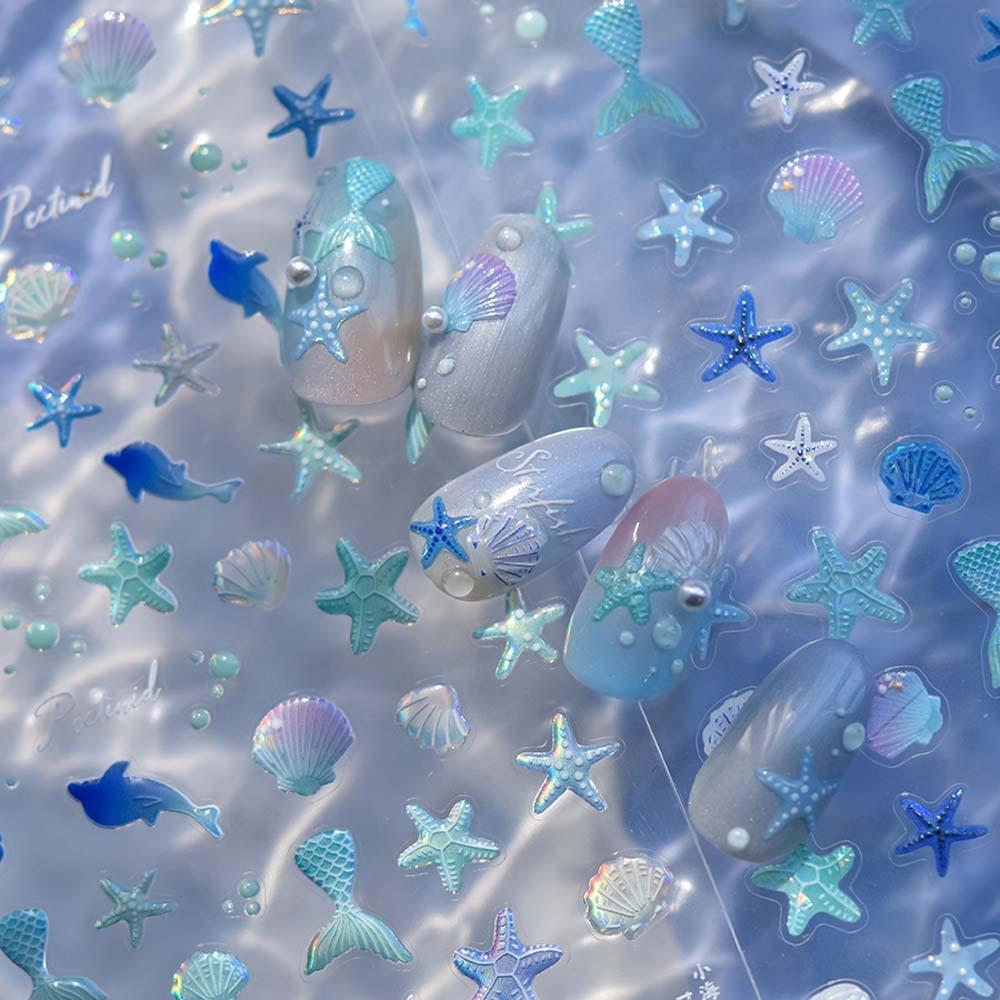 Наклейки для ногтей «Морская звезда» с изображением океана, украшения для ногтей «Синий зеленый океан», желейные наклейки для ногтей «Океан» для женщин и девочек