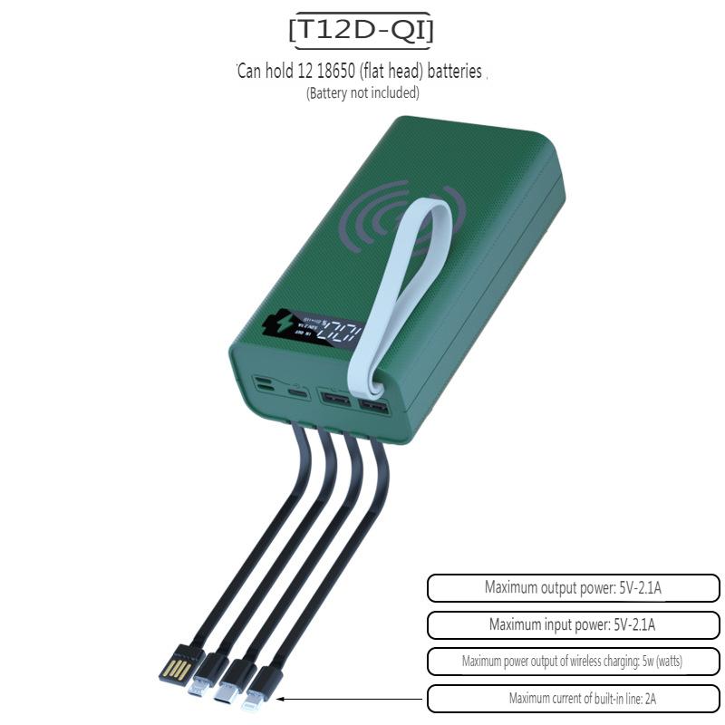 T12D 18650 DIY Power Bank Base с кабелем Micro USB Type C, фонариком, чехлом для быстрого Power Bank 18650, держателем для аккумулятора, зарядным устройством