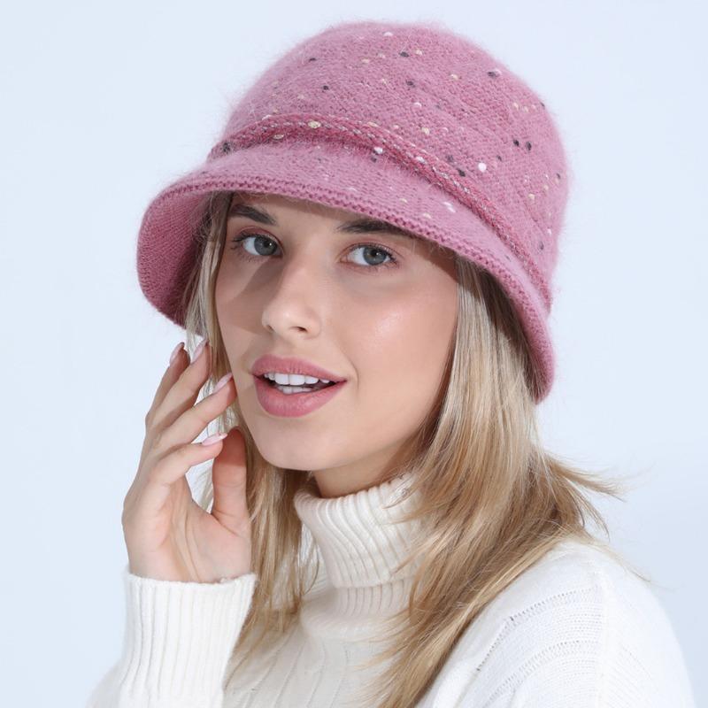 Knitted Hat Women Autumn Winter Mixed Color Fashionable Mom Rabbit Yarn Basin Hat with Thick Velvet Insulation Hats & Caps