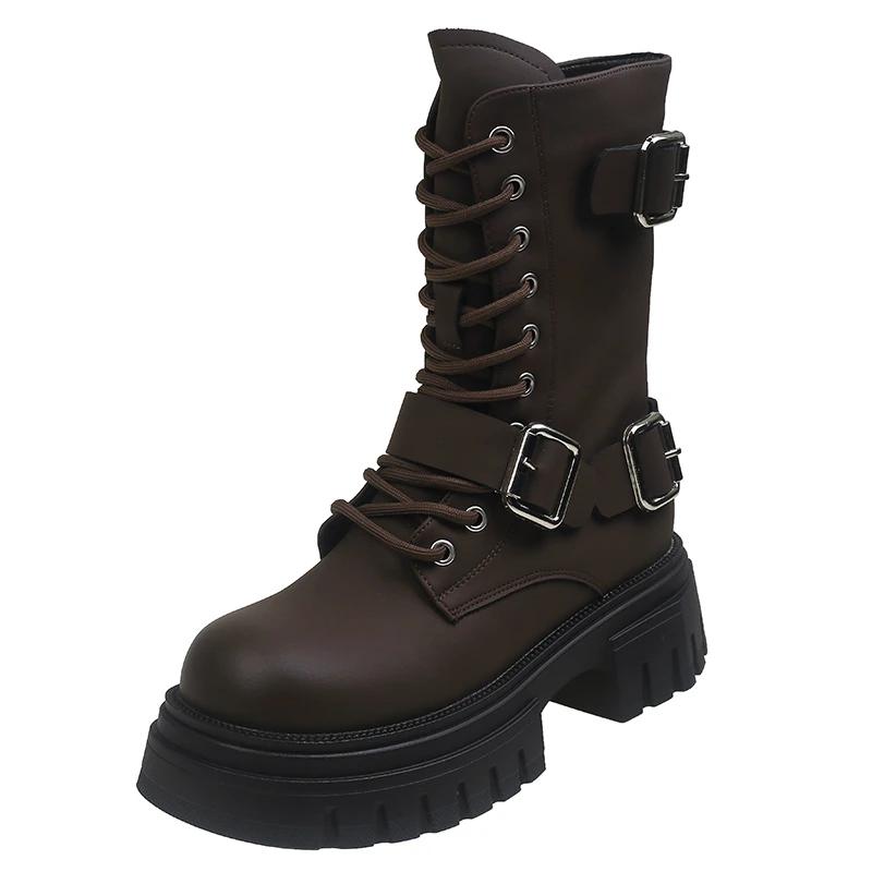 Трендовые панк-готические ботинки женские 2024 зима новинка дизайн с ремешком и пряжкой женские ботинки модные и универсальные на платформе женская обувь