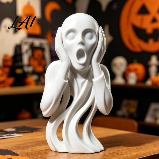 Artistic Shouting Figure 3D Printed The Scream Statue Abstract Expressionist Art Figurine with Hollow Smooth Curved Surface Decor Flowing Design,