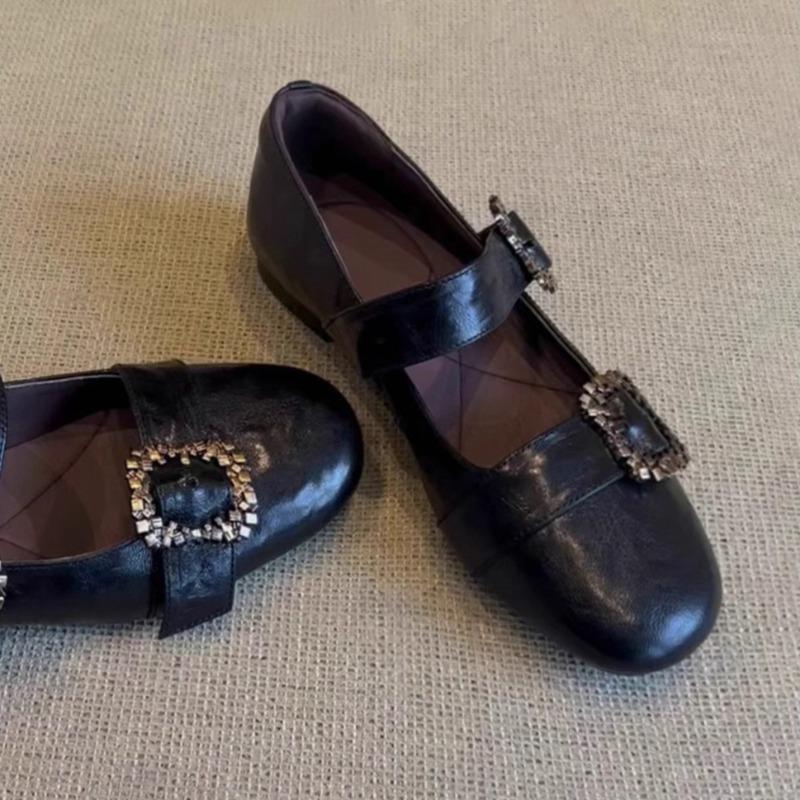 Весенние балетки женские с круглым носком, с мелким вырезом, с металлической пряжкой, на мягкой подошве, нескользящие, износостойкие, одинарные туфли