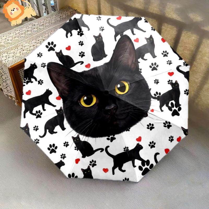 1 шт. Автоматический складной зонт - Узор с милыми кошками и кроликами, Портативный и складной дизайн с 8 спицами, Рождественские и новогодние подарки