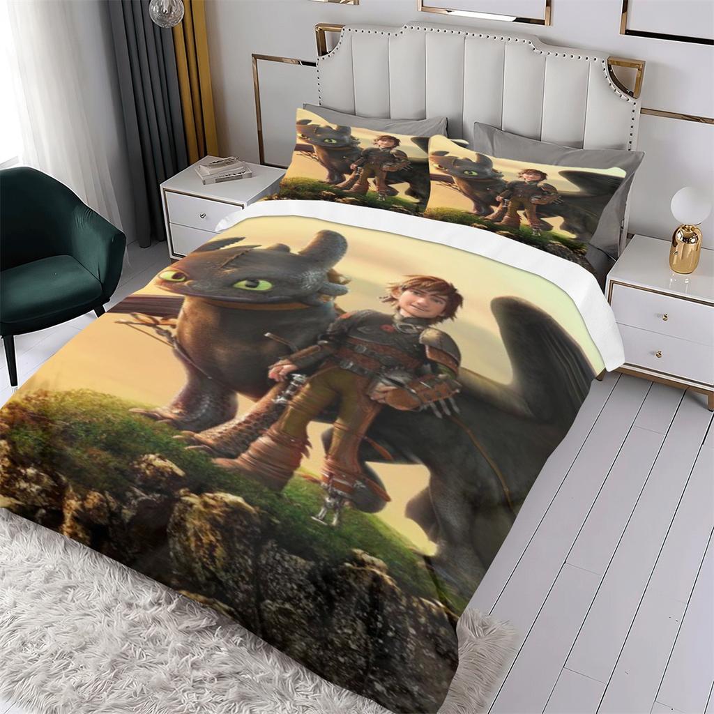 3D Train Dragon Duvet Cover Pillowcase Bedding Set Cartoon Adult Boy Girl Bedroom Decoration Children Gift for Single Double Bed