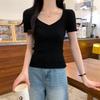 Basic V-neck Solid Thin Summer Pullover Women Female Knitted Ribbed Sweater Slim Short Sleeve Bodycon Sweater