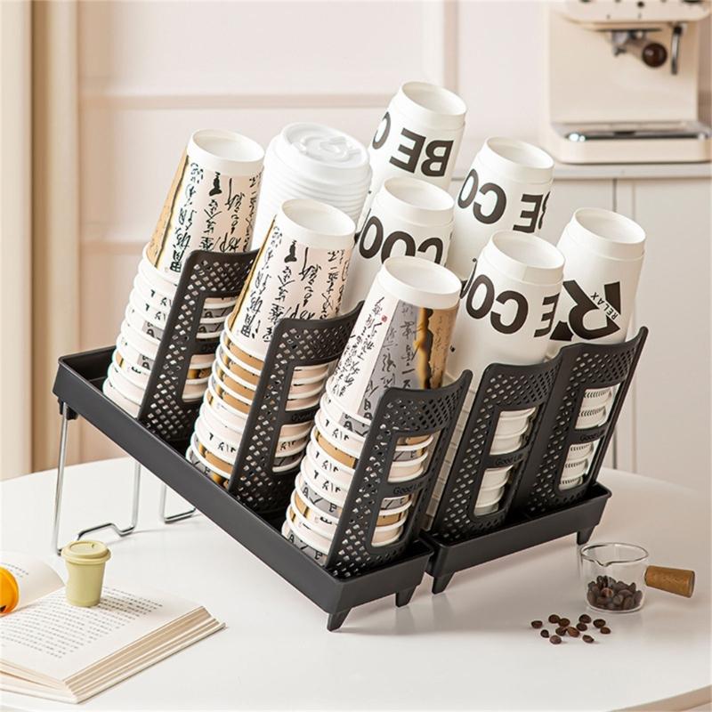 Disposable Cup Dispenser and Lid Storage Rack Cup Dispenser Cup Rack for Kitchen Bar or Break Room Organization