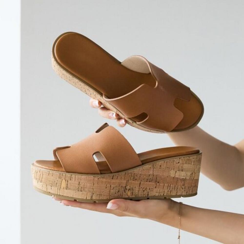 Jisyu Delida Cork Chunky Heel Mule Slipper