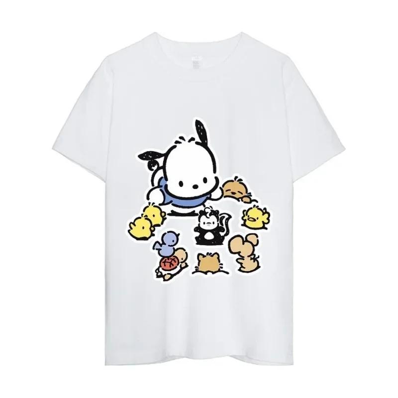 MINISO Sanrio Pochacco Футболка Женская Парная Комбинация Одежды Короткий Рукав Воротник Мода Мужской Хлопок#Цвет