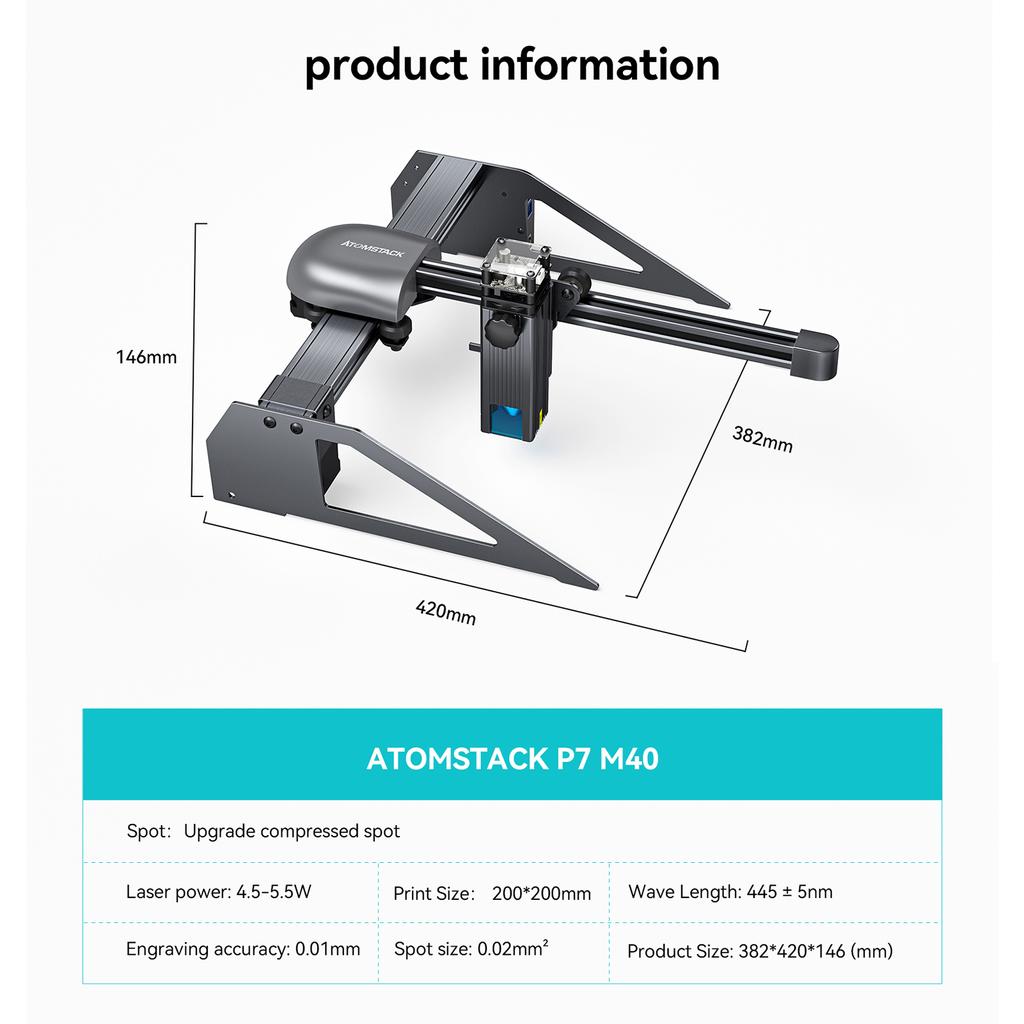 ATOMSTACK  P7 40W Laser Engraver Desktop DIY Engraving Cutting Machine with 200*200 Engraving Area