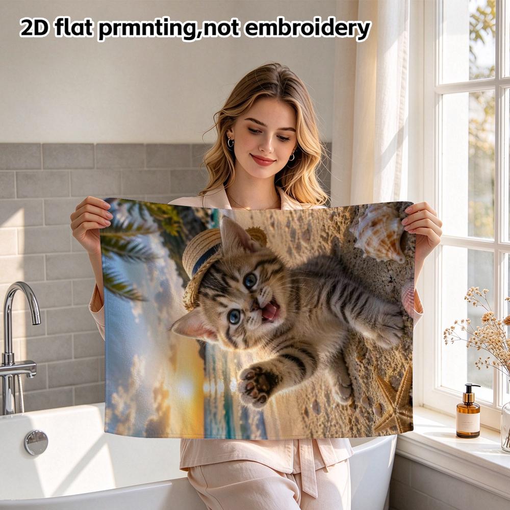 Beach Kitten Printed Towel Soft Absorbent Quick-Dry Bath Towel for Kids