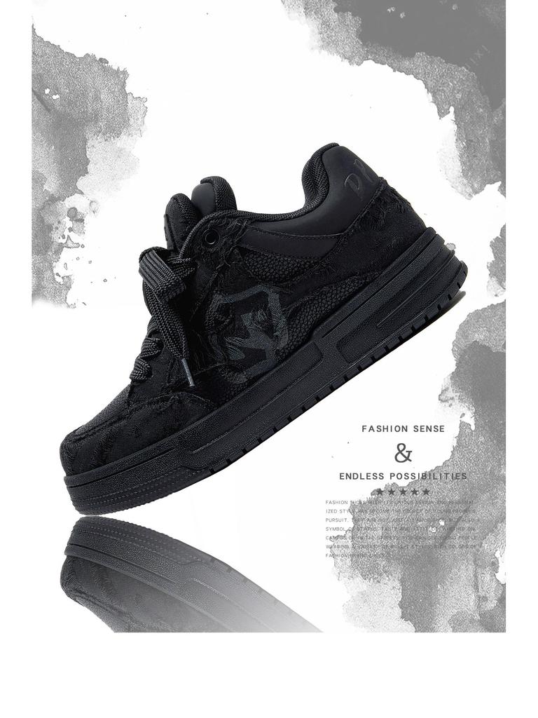 Black Knight Destructive Aesthetics Series: Trendy Youth Thick-Soled Low-Top Canvas Shoes for Men and Women