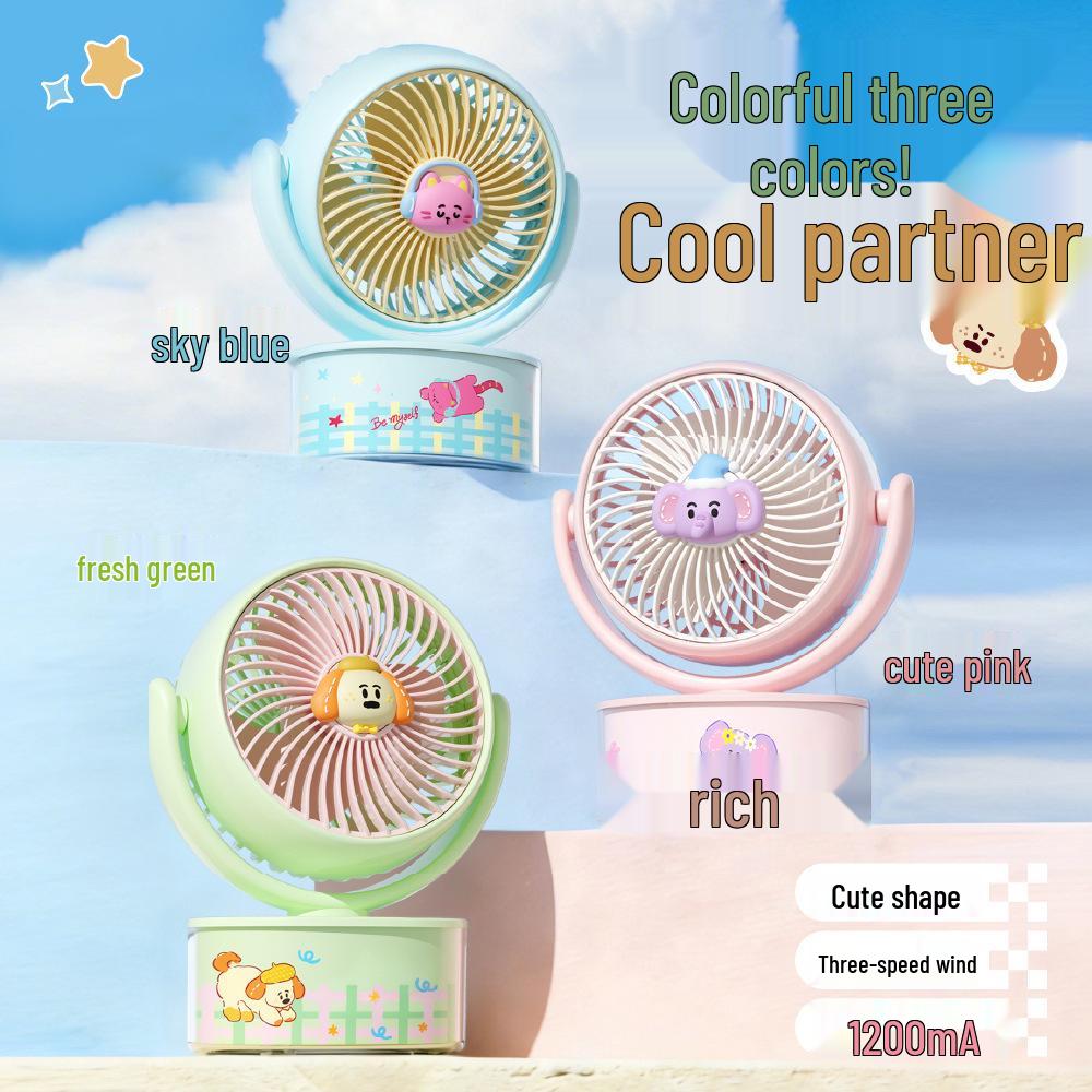 Colorful Kitten Adjustable Multi-Angle Desk Fan - Rechargeable & Transparent, Perfect Children's Day Gift