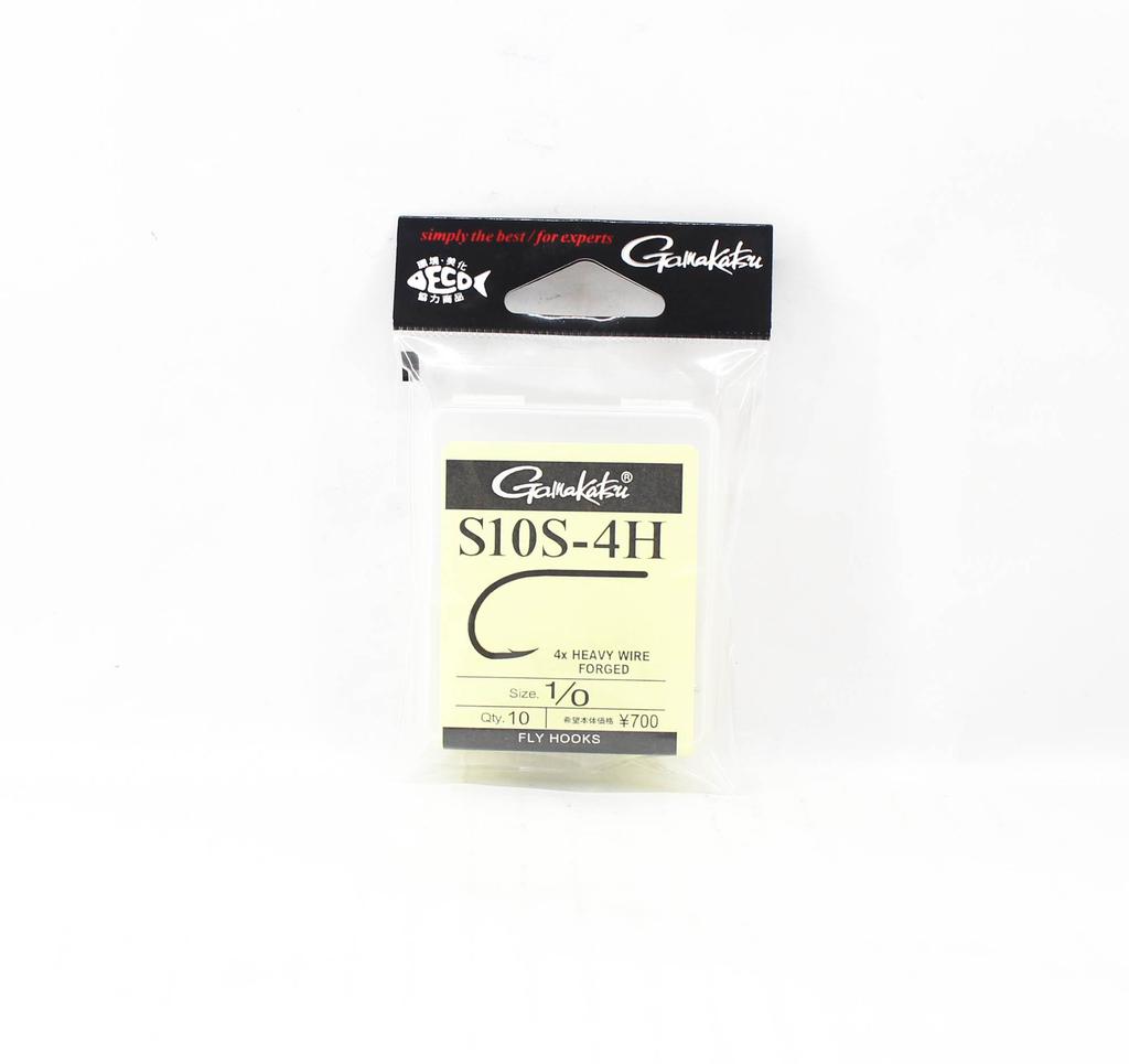 Gamakatsu 66368 S10S-4H Tin 4X Fly Hooks Size 1/0 , 10/pack (3471)