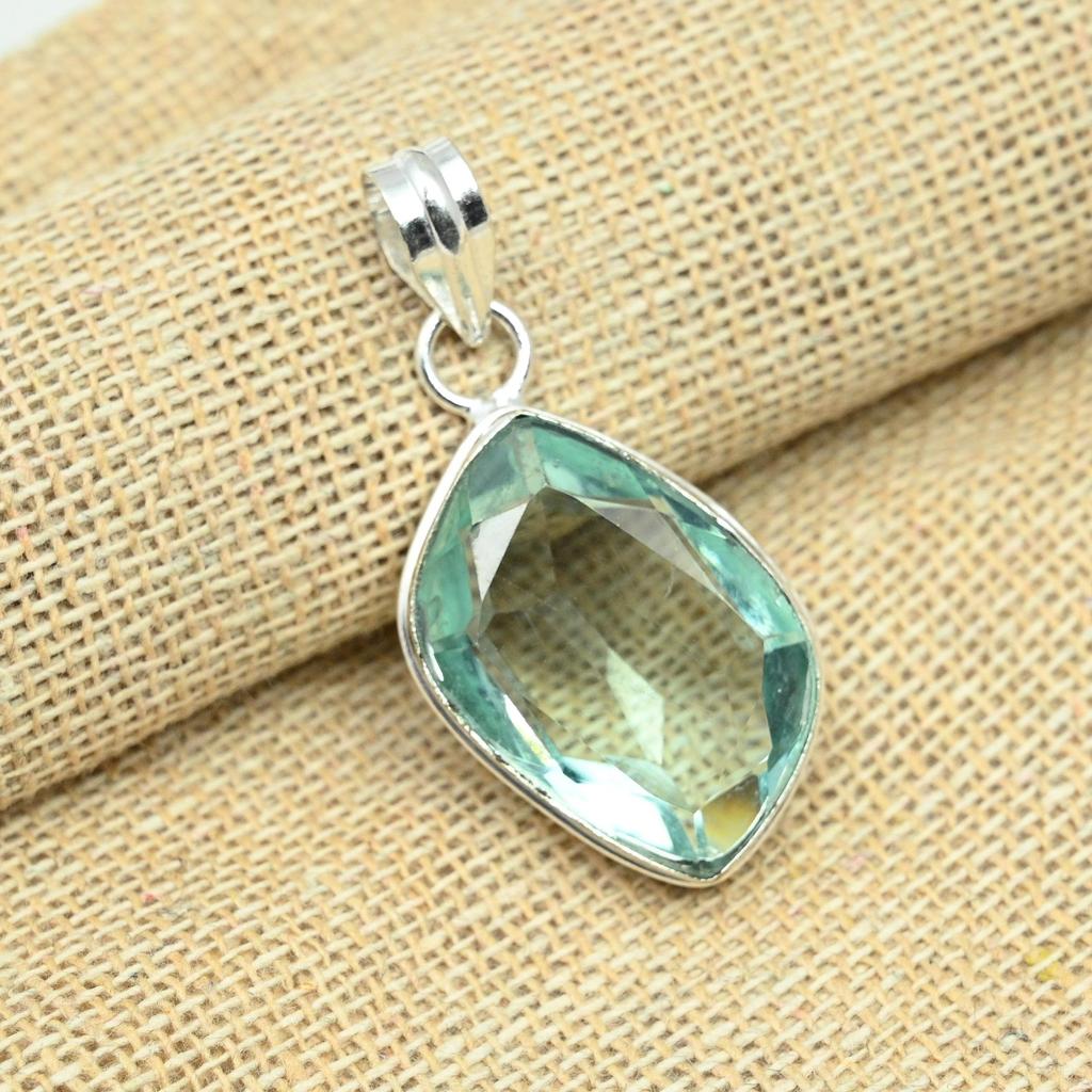 Green Amethyst Solid 925 Sterling Silver Handmade Lovely Pendant For Women