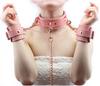 Liebe Seele SM Goods Restraints Genuine Queen High-end Collar, Handcuffs, Set, Leather, Cosplay, Training, (Pink)
