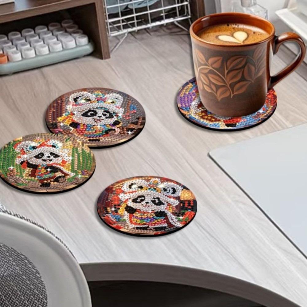 8PCS/6PCS Cute Panda Round Art Coasters Entry-level Coaster Kit Holiday Decor