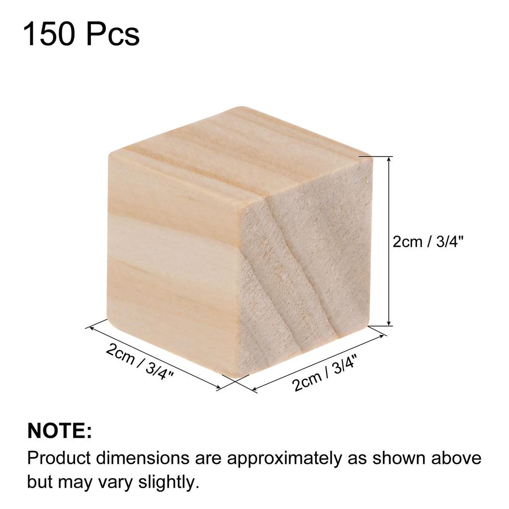 uxcell Wood Blocks for Crafts 2cm Unfinished Wooden Cubes Pine Wood Square Blocks for DIY Craft Projects 150 Pieces