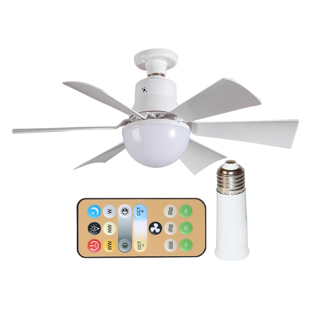Ceiling Fan Light with Remote Socket Ceiling Fan Timing Light Bulb Fan 3 Gear Wind Speed 6 Blades for Living Room Bedroom