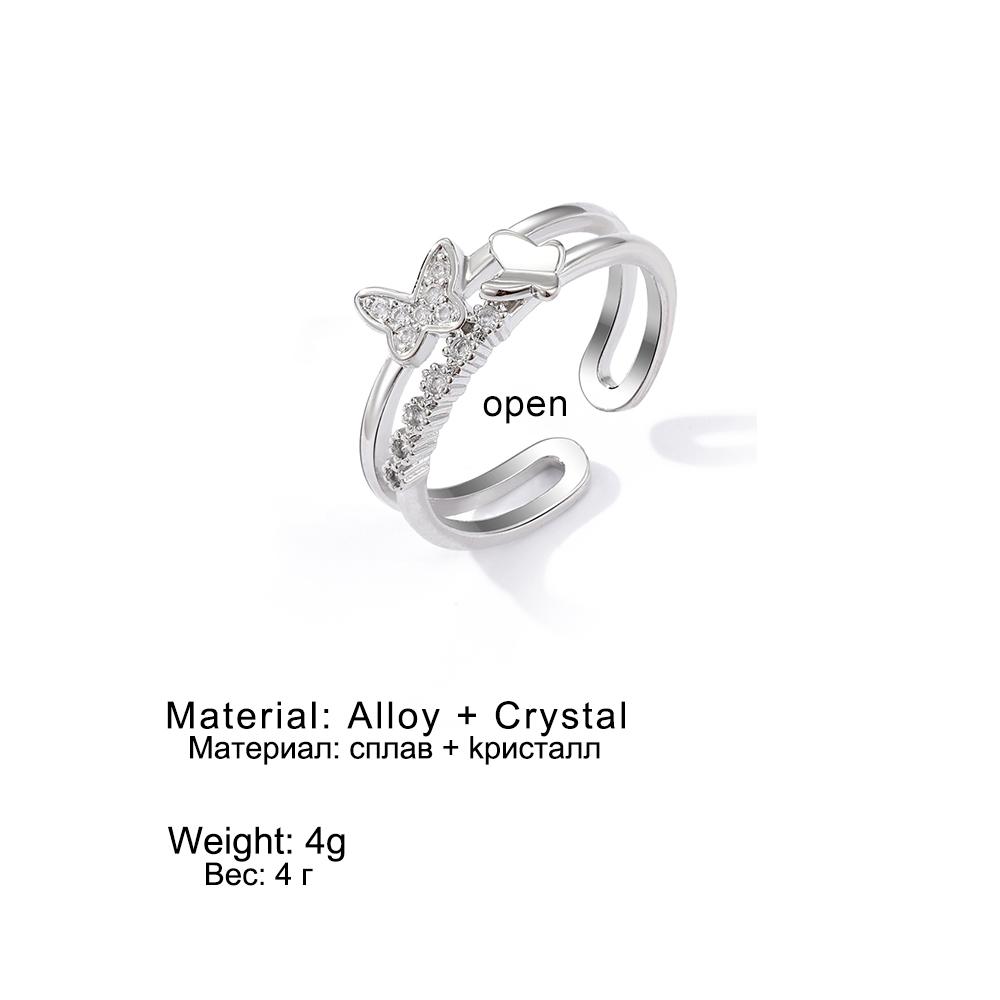 Роскошные серебряные гламурные блестящие кольца для девочек, милые открытые одинаковые кольца с бабочкой для пары, модные элегантные двухслойные полые кольца