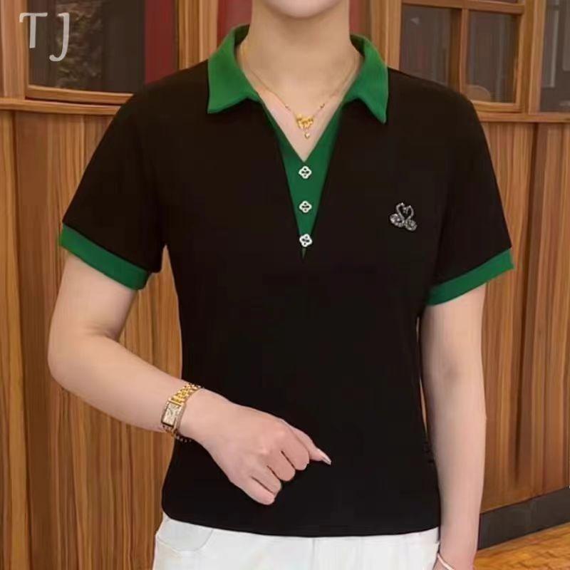Новая летняя женская футболка с короткими рукавами Temperament Contrasting Shirt для женщин Повседневный и универсальный тонкий топ для женщин
