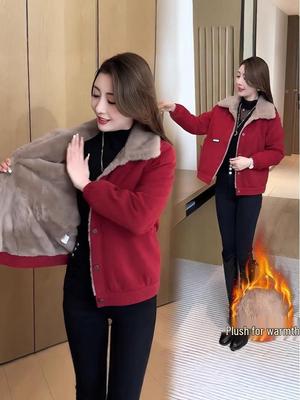 Женская зимняя вельветовая куртка: На флисовой подкладке, Теплый, Модный, Универсальный, Свободный крой, Стройнящий, Закрывающий живот, Стиль для беременных.