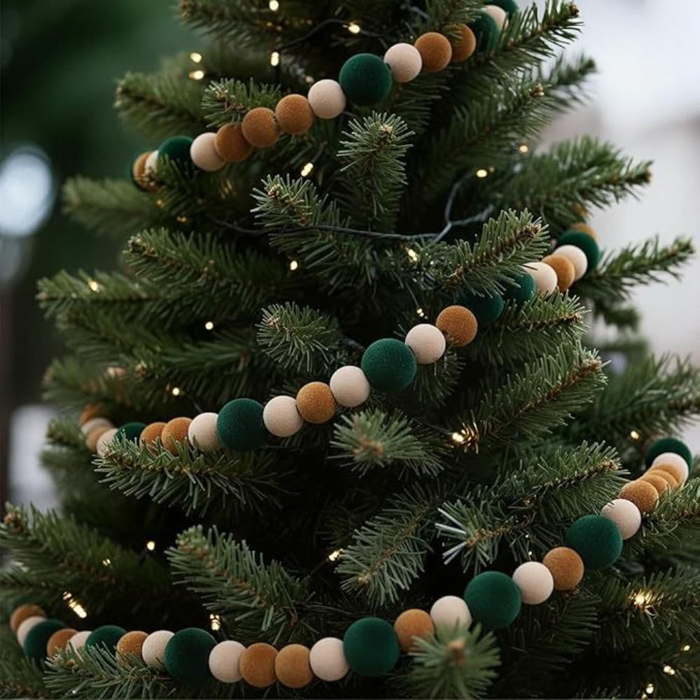 Lightweight Christmas Flocking Ball Garland Flocking Hanging Pom Pom Banner Christmas Tree Decor