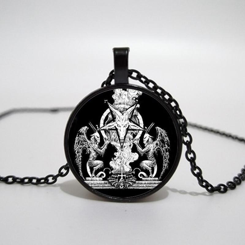 Satanic Goat Necklace Glass Dome Pendant Satanic Church Jewelry Inverted Pentagram Pendant Necklace