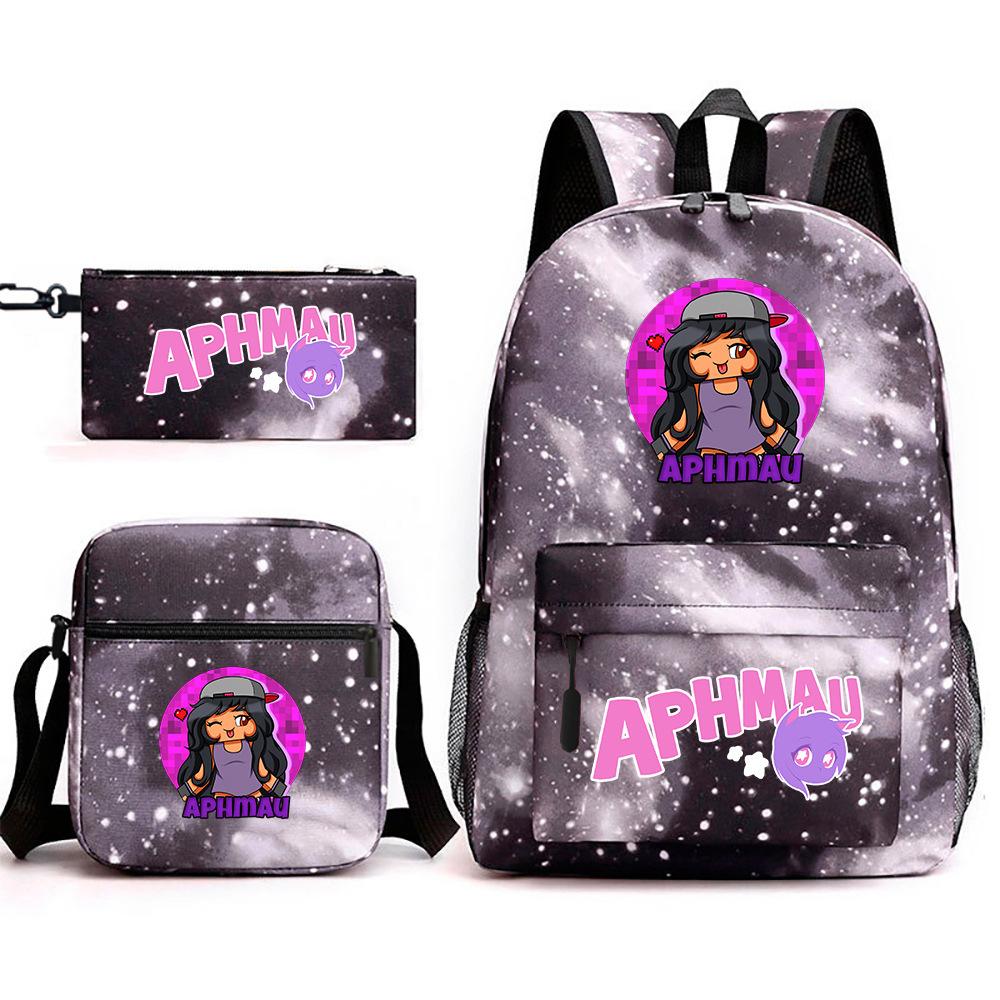 Игровой мерч Aphmau Школьная сумка Мультяшный рюкзак Пенал Сумка через плечо Набор из трех предметов