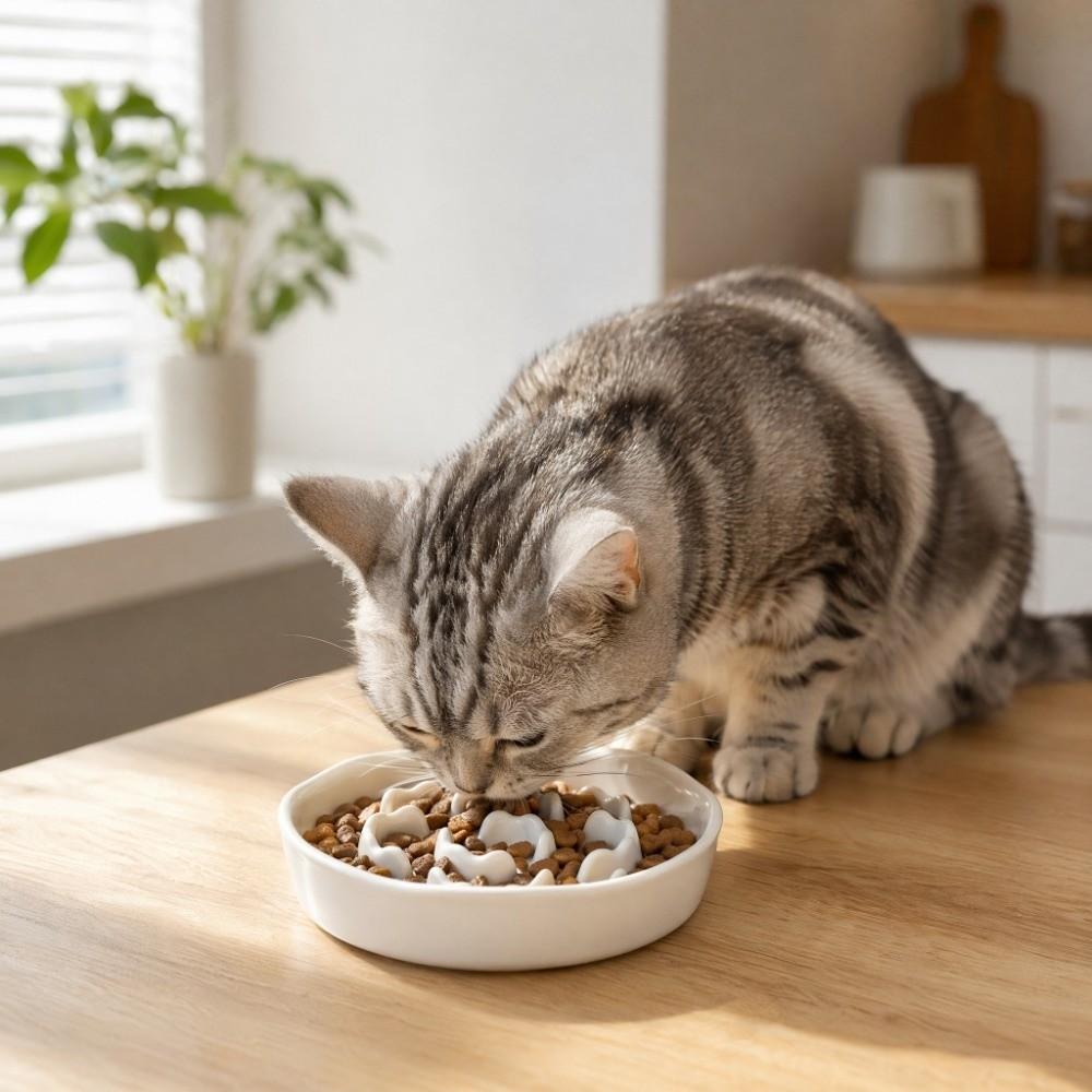 Anti Tipping Cat Slow Feeder Bowl Ceramic Dog Food Water Container for Kitten/Puppy/Bunny