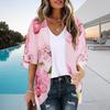 Женская пляжная рубашка с рукавом 3/4, средней длины, солнцезащитный топ с цветочным принтом, дышащая, свободного кроя, пляжная шаль, верхняя одежда
