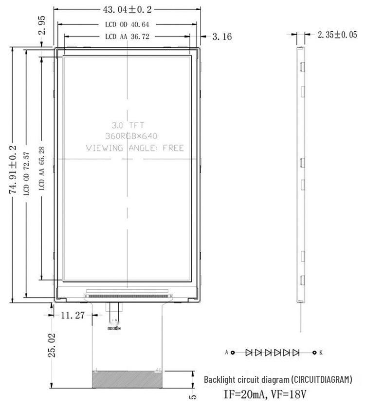3-дюймовый ЖК-дисплей, SD 360x640 и HD 640x854, двойной интерфейс MIPI/RGB, 40-контактная универсальная модель